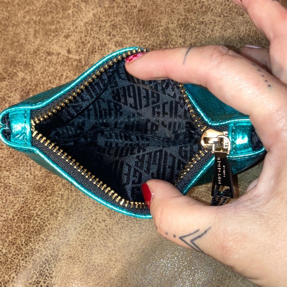 Kurt Geiger Metallic Teal Leather Pouch - Picture 4 of 4